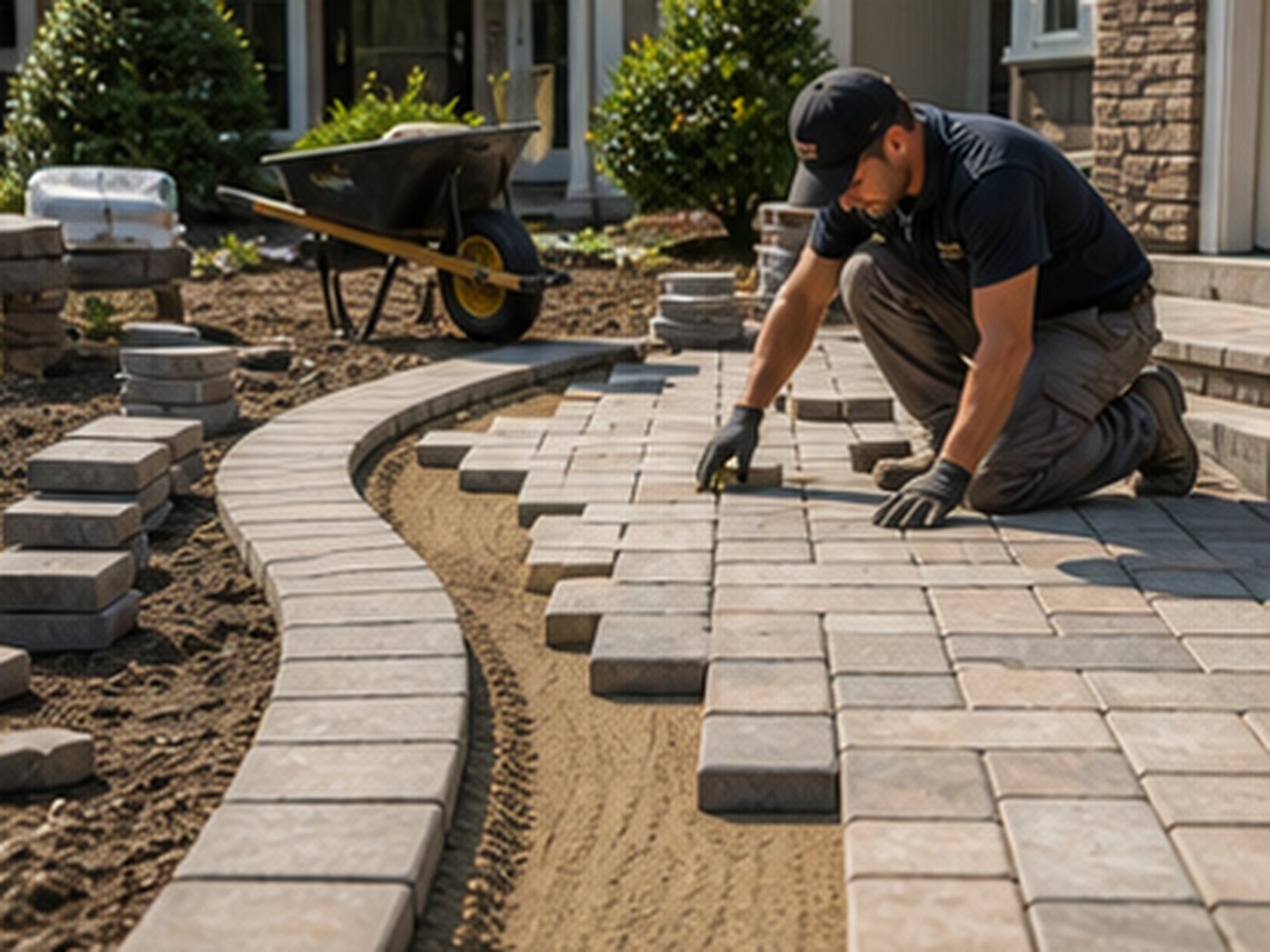 Paver walkway and landscape edging installation