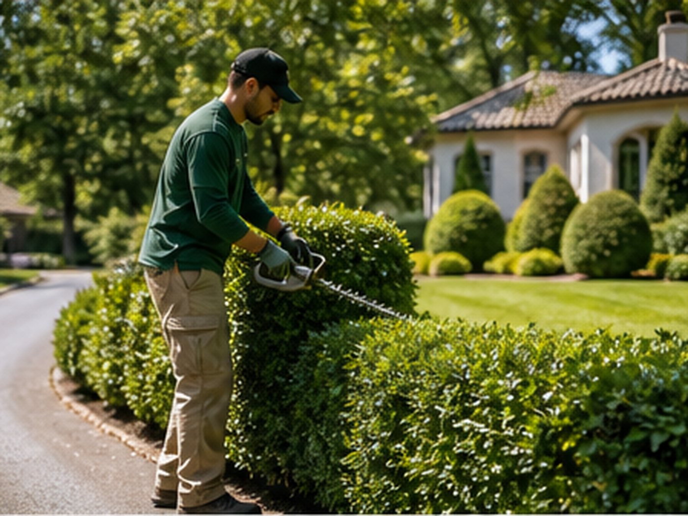 Professional landscaping crew and equipment