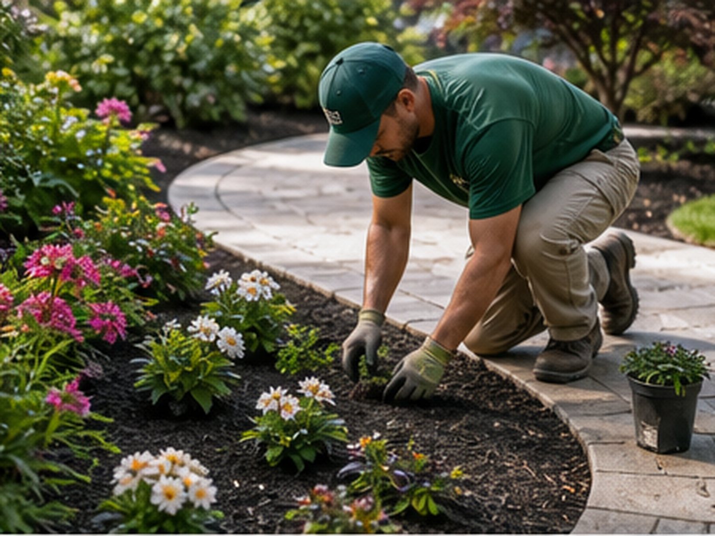 Clean planting and lawn maintenance work