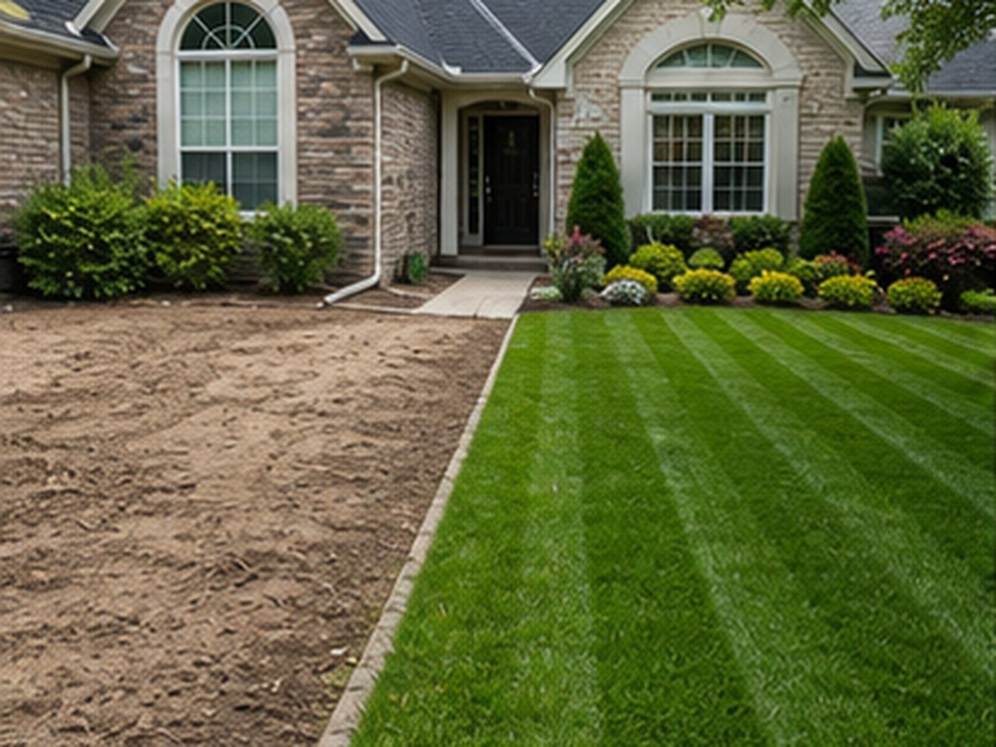 Fresh mulch and healthy plants in a landscaped bed